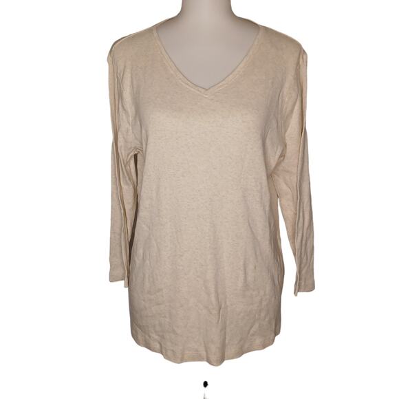 Chico's Paige V-neck 3/4 Sleeve Top Basic Knit Oatmeal Heather NWT Medium - Picture 1 of 12